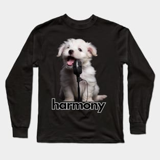 Cute White Puppy Singing Long Sleeve T-Shirt